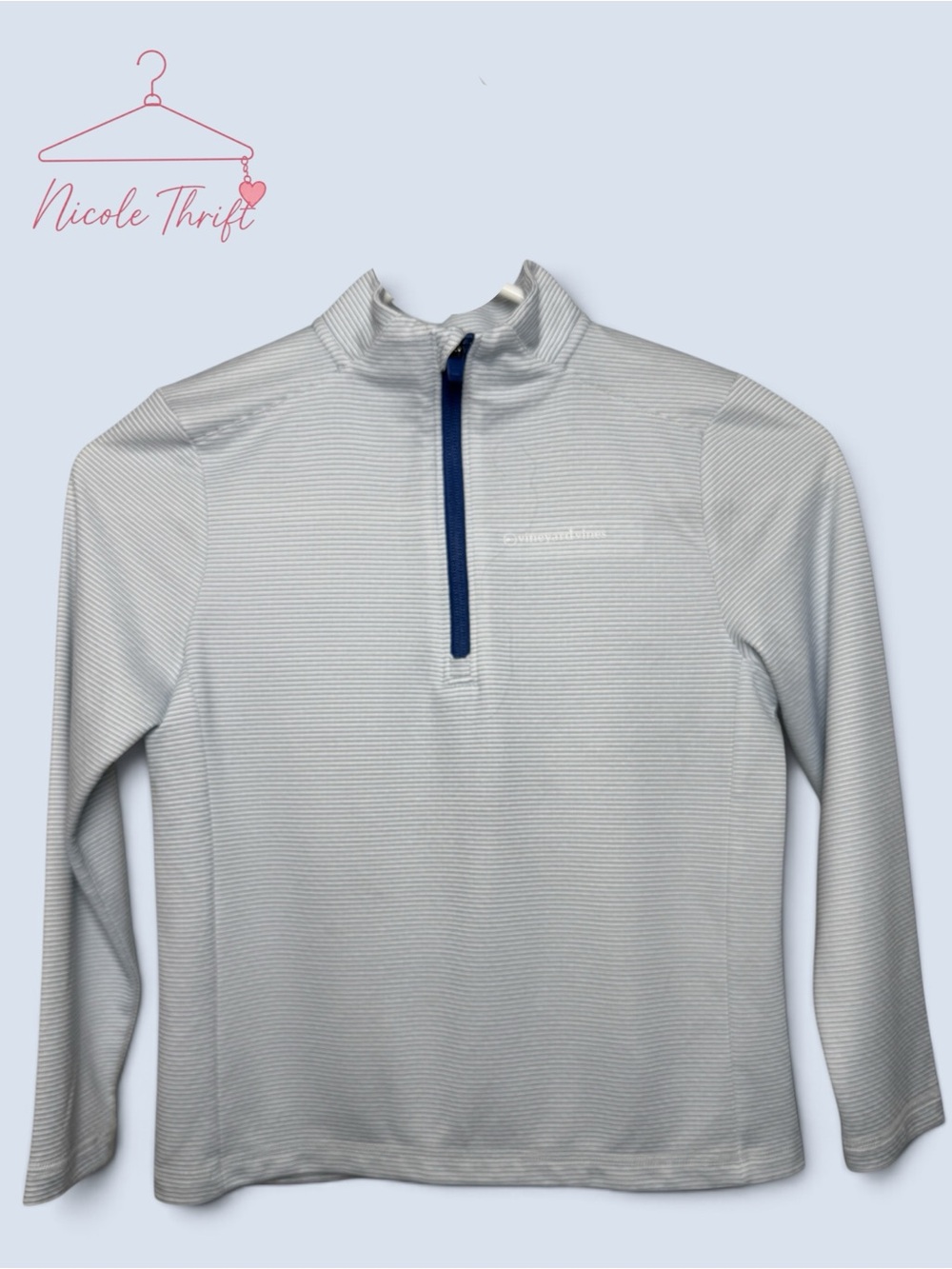Vineyard Vines Boys Blue White Striped Performance Quarter Zip size 7